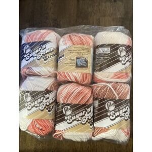 Lily Sugar' N Cream Yarn Lot Of  6 Color 21010 Natural Stripes Brand New